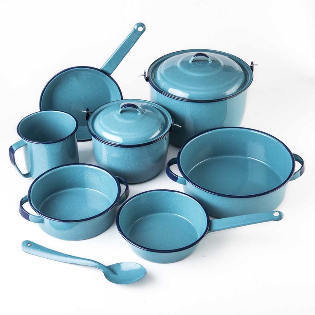 Cinsa Bateria de Cocina 8 piezas Peltre Linea Clásica Parras Azul Turquesa