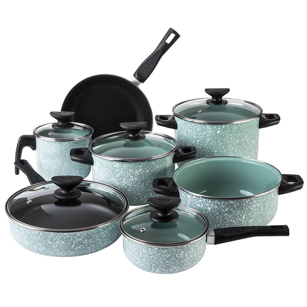 Batería de Cocina Cinsa Granito Jade 12 piezas Tapas de Vidrio