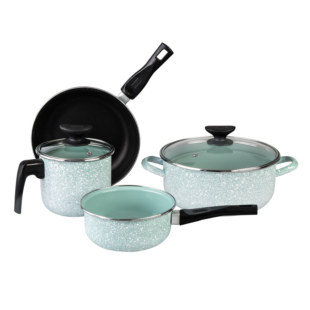 Batería de Cocina Cinsa Granito Jade 15 piezas Tapas de Vidrio